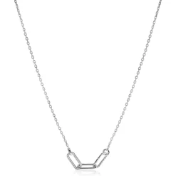 ZINZI zilveren schakel ketting 45cm met drie paperclip schakels, glad bewerkt witte zirconia's ZIC2330