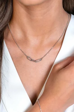 ZINZI zilveren schakel ketting 45cm met drie paperclip schakels, glad bewerkt witte zirconia's ZIC2330