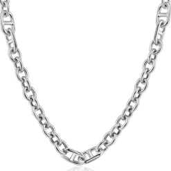 ZINZI zilveren schakel ketting, waarbij ronde schakels zijn gecombineerd met trendy grotere marine schakels 7,4mm breed 42-45cm ZIC2580