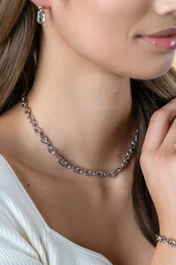 ZINZI zilveren schakel ketting, waarbij ronde schakels zijn gecombineerd met trendy grotere marine schakels 7,4mm breed 42-45cm ZIC2580