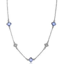ZINZI zilveren schakel ketting met twee zilveren en drie blauwe klavers 40-45cm ZIC2582