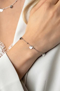 ZINZI zilveren schakelarmband met bolletjes en drie gladde hartjes 17-20cm ZIA2531