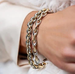 ZINZI zilveren schakelarmband geel verguld 7mm breed 19,5cm ZIA1290