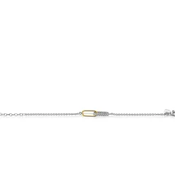 ZINZI zilveren schakelarmband met twee verbonden ovale schakels: ene gold plated, ander bezet met witte zirkonia's ZIA2758