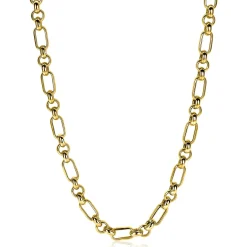 ZINZI zilveren schakelcollier 14K geel verguld ovaal en jasseron schakel 45cm ZIC2154G