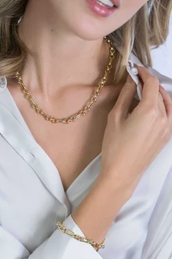 ZINZI zilveren schakelcollier 14K geel verguld ovaal en jasseron schakel 45cm ZIC2154G