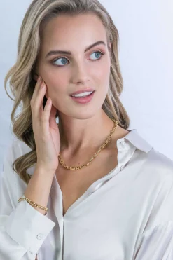ZINZI zilveren schakelcollier 14K geel verguld ovaal en jasseron schakel 45cm ZIC2154G