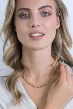 ZINZI zilveren schakelcollier 14K geel verguld ovaal en jasseron schakel 45cm ZIC2154G
