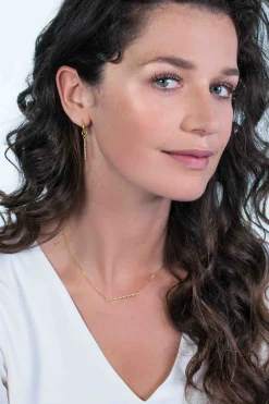 ZINZI zilveren schakelcollier geelverguld met balkje witte zirconia's, groene blauwe bruine kleurstenen 42-45cm ZIC1964G