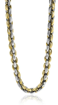 ZINZI zilveren schakelcollier geel verguld 7mm breed 45cm ZIC1290