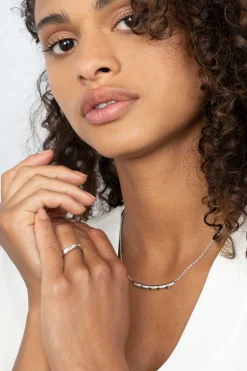 ZINZI zilveren schakelketting 45cm met golvend staafje 'waves' met witte zirconia's ZIC2034