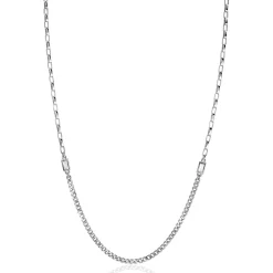 ZINZI zilveren schakelketting met gourmet en vierkante schakels met rechthoekige zetting witte zirconia 42-45cm ZIC2519