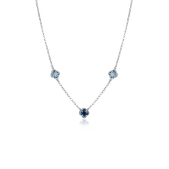 ZINZI zilveren schakelketting met twee lichtblauwe klavers en een donkerblauwe klaver 42-45cm ZIC2663B