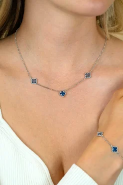 ZINZI zilveren schakelketting met twee lichtblauwe klavers en een donkerblauwe klaver 42-45cm ZIC2663B