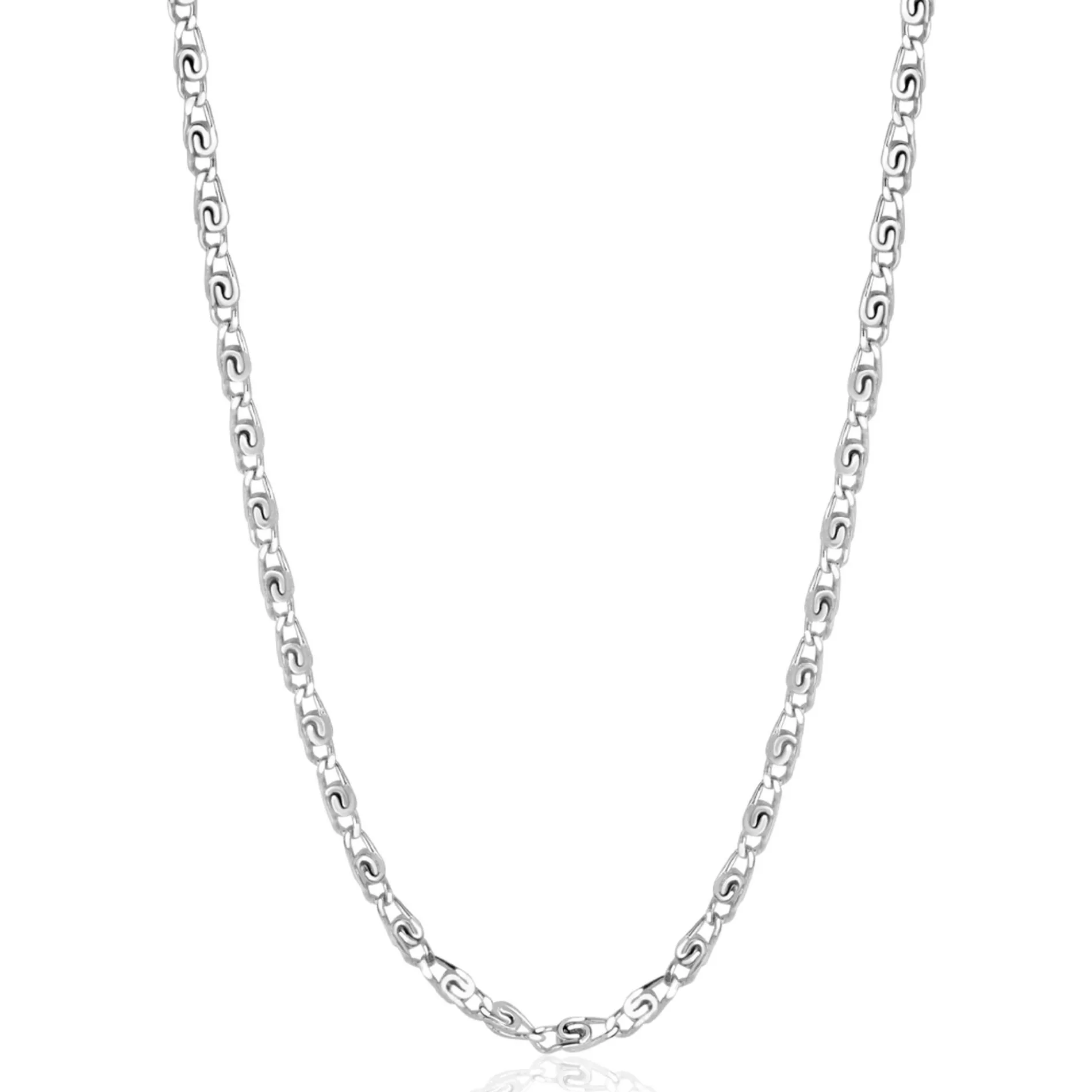 ZINZI zilveren scroll schakelketting, waarbij de schakels een dubbele krul/kronkeling maken 42-45cm ZIC2479