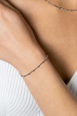 ZINZI zilveren slangen-armband met vierkant geslepen schakels en 15 verfijnde glanzende bolletjes 17-20cm ZIA2471