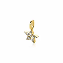 ZINZI zilveren ster hanger in geel verguld 13mm wit ZIH2138Y (zonder collier)