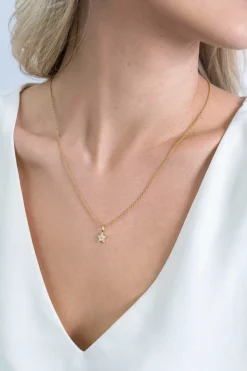 ZINZI zilveren ster hanger in geel verguld 13mm wit ZIH2138Y (zonder collier)