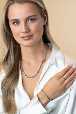 ZINZI zilveren stoere schakelketting 45cm met rechthoekige schakels 3,8mm breed ZIC2514