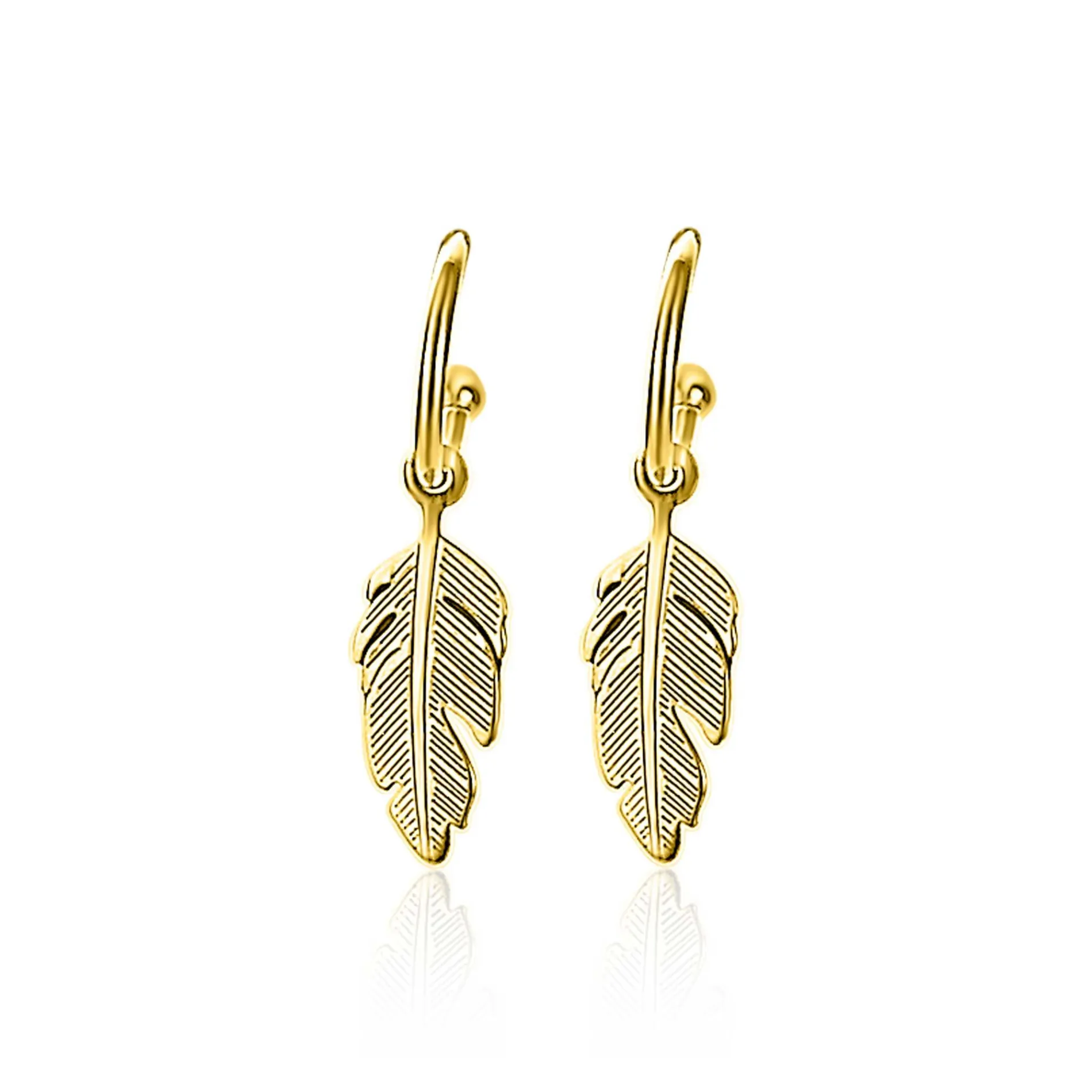 ZINZI zilveren trendy oorsieraden 14K geel verguld veertje ZIO1867G