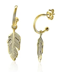 ZINZI zilveren trendy oorsieraden 14K geel verguld veertje ZIO1867G