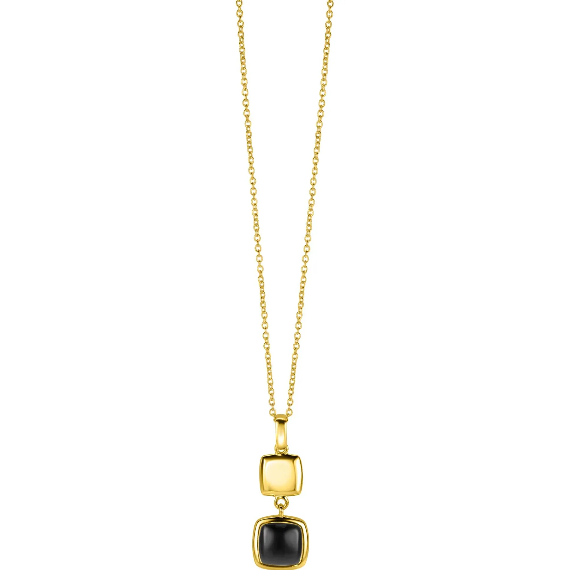ZINZI zilveren tweezijdige hanger 14K geel verguld vierkant met zwarte onyx en wit parelmoer 30mm ZIH2257G (zonder collier)