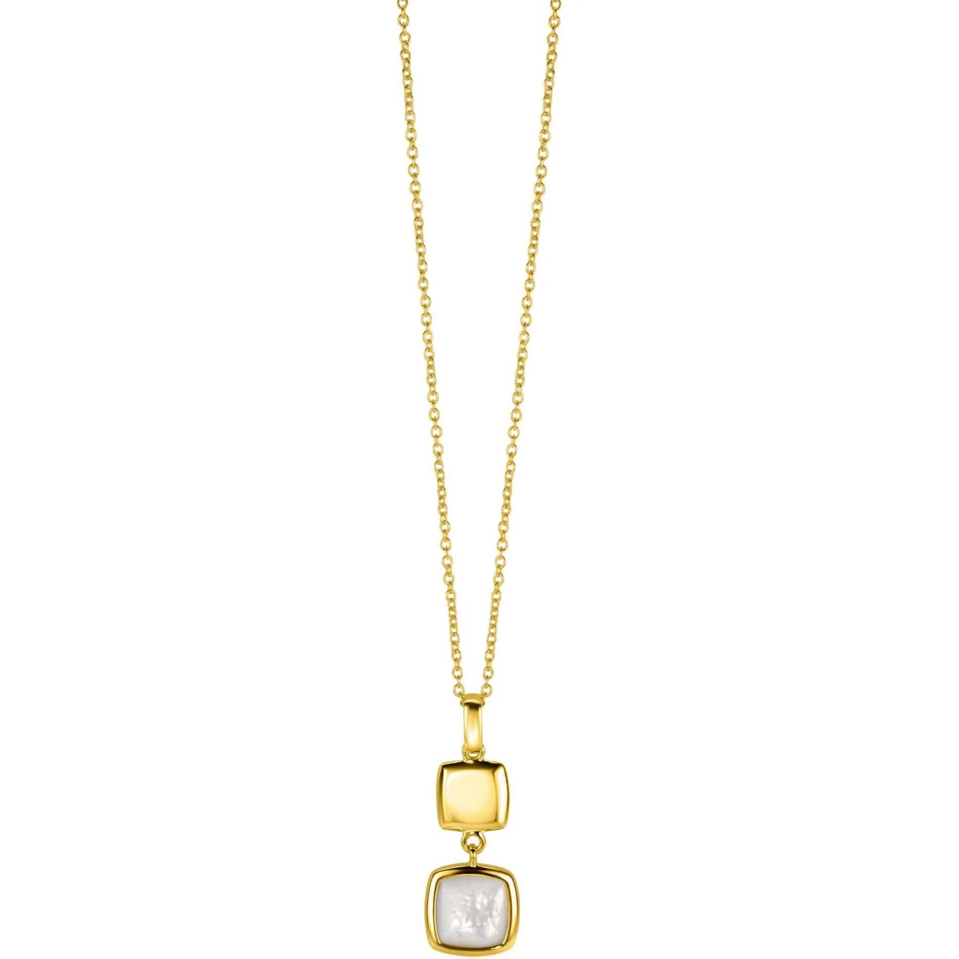 ZINZI zilveren tweezijdige hanger 14K geel verguld vierkant met zwarte onyx en wit parelmoer 30mm ZIH2257G (zonder collier)