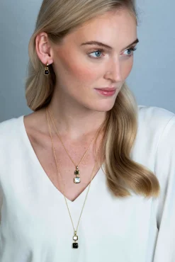 ZINZI zilveren tweezijdige hanger 14K geel verguld vierkant met zwarte onyx en wit parelmoer 30mm ZIH2257G (zonder collier)