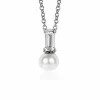ZINZI zilveren witte parelhanger met witte baquette geslepen zirconia ZIH2135 (zonder collier)