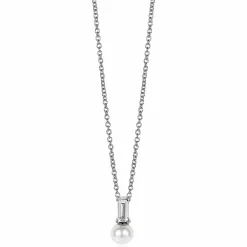 ZINZI zilveren witte parelhanger met witte baquette geslepen zirconia ZIH2135 (zonder collier)
