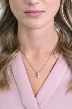 ZINZI zilveren witte parelhanger met witte baquette geslepen zirconia ZIH2135 (zonder collier)
