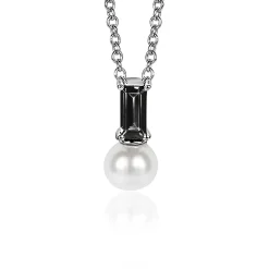 ZINZI zilveren witte parelhanger met zwarte baquette geslepen zirconia ZIH2135Z (zonder collier)