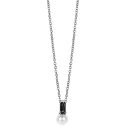 ZINZI zilveren witte parelhanger met zwarte baquette geslepen zirconia ZIH2135Z (zonder collier)