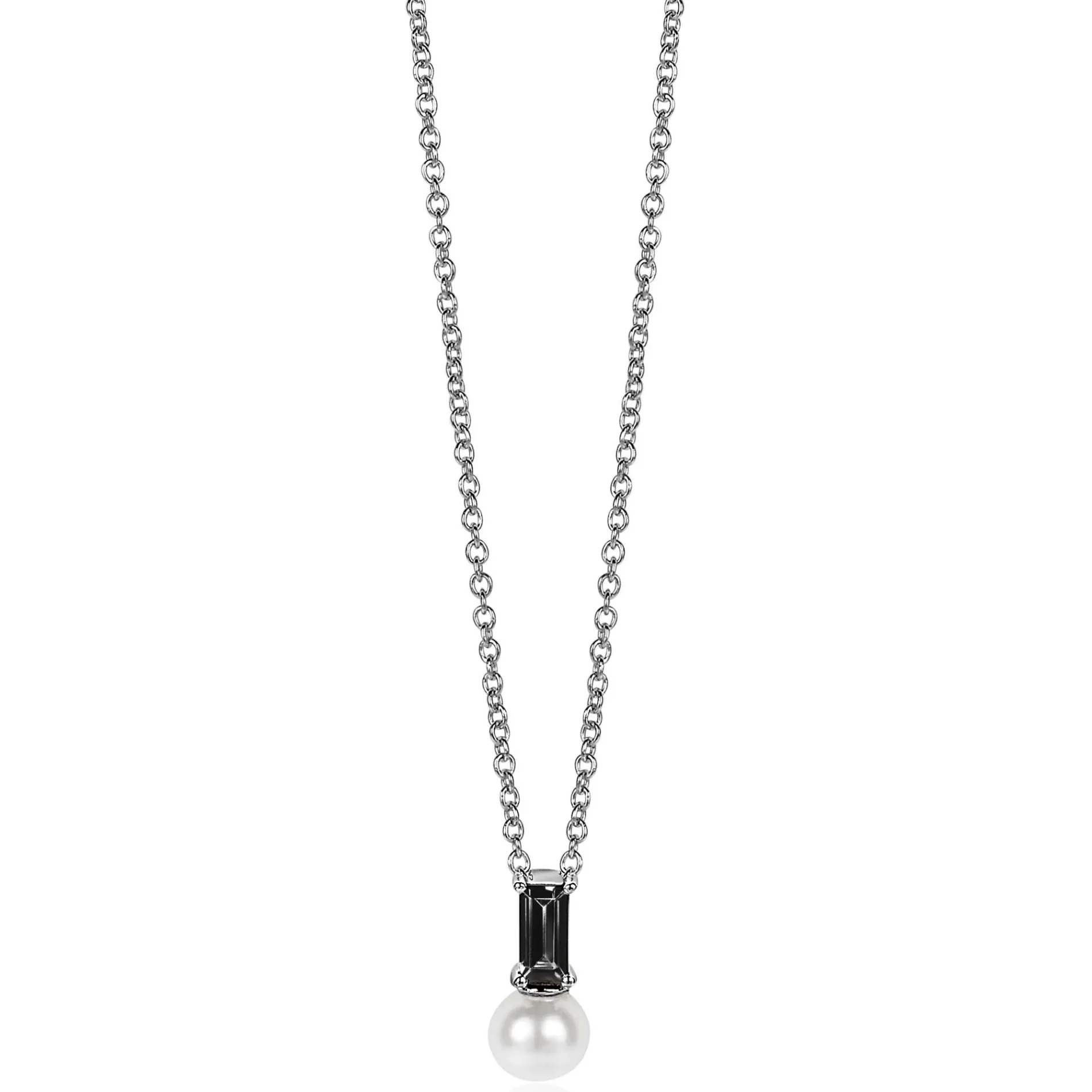 ZINZI zilveren witte parelhanger met zwarte baquette geslepen zirconia ZIH2135Z (zonder collier)