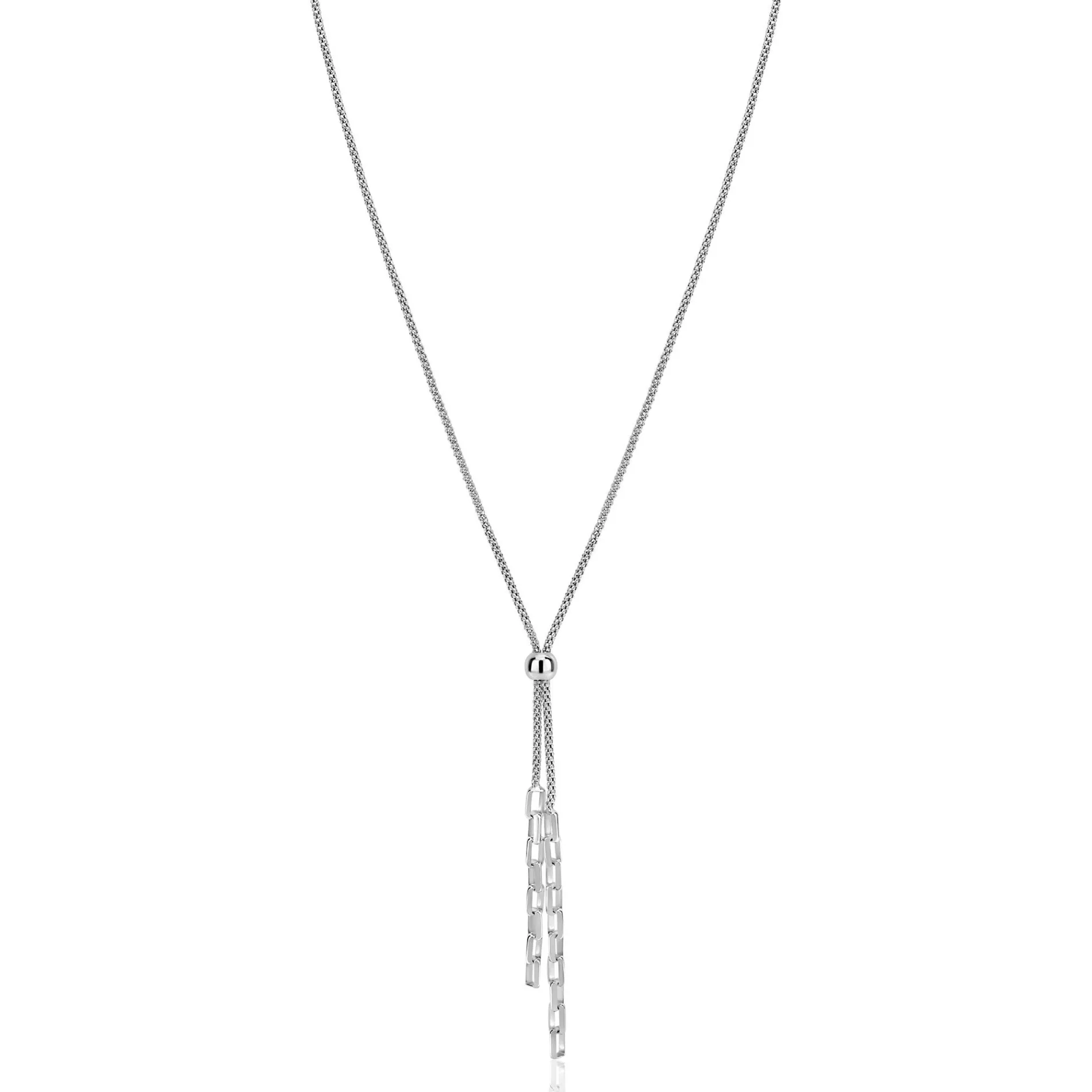 ZINZI zilveren Y-collier 43–46cm met popcorn schakel en twee bungelende kettinkjes ZIC2710