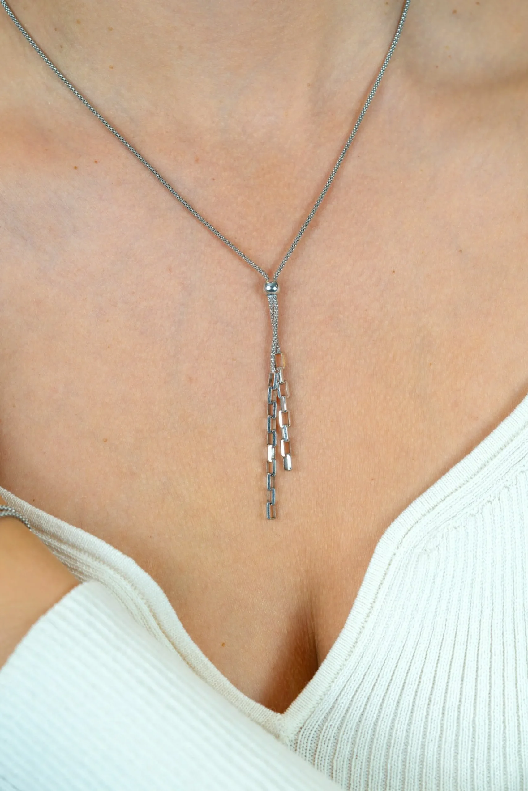 ZINZI zilveren Y-collier 43–46cm met popcorn schakel en twee bungelende kettinkjes ZIC2710