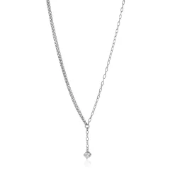 ZINZI zilveren Y-collier met subtiele schakels, bungelend witte ronde zirkonia 42-45cm ZIC2660