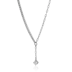 ZINZI zilveren Y-collier met subtiele schakels, bungelend witte ronde zirkonia 42-45cm ZIC2660