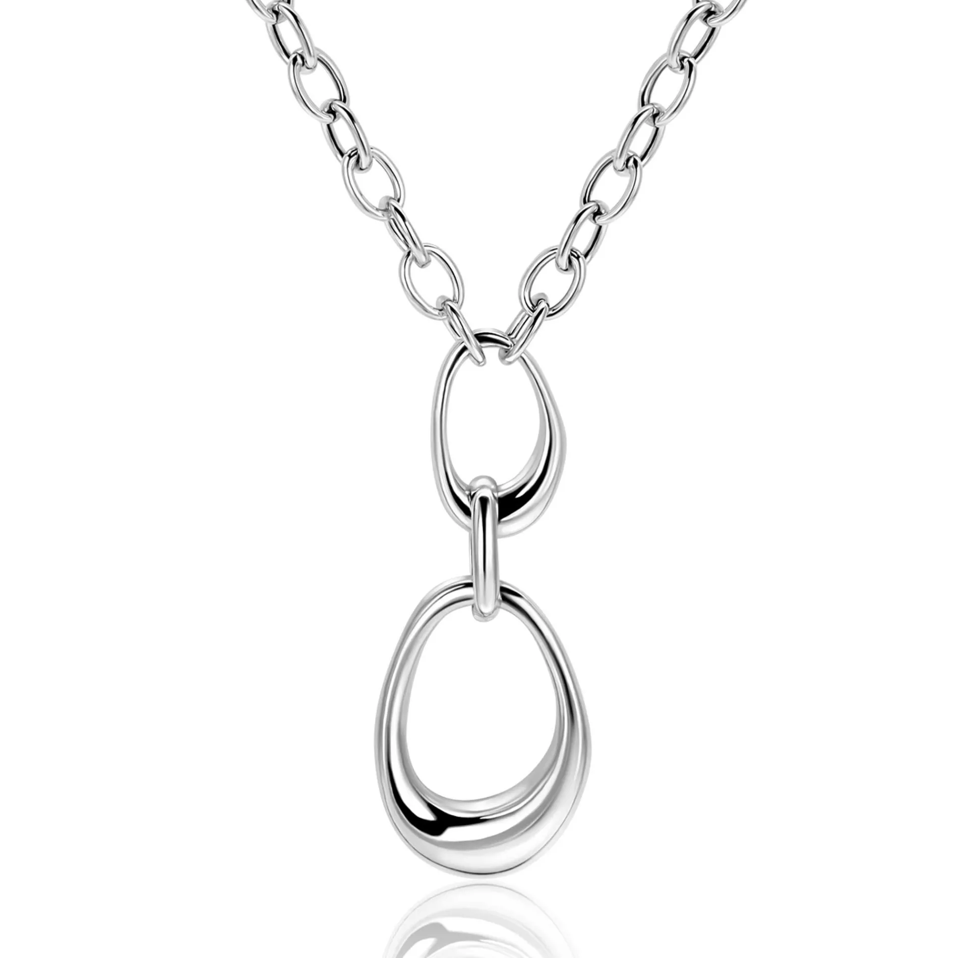 ZINZI zilveren Y-collier met paperclip schakels en drie organische vormen 48cm ZIC2670