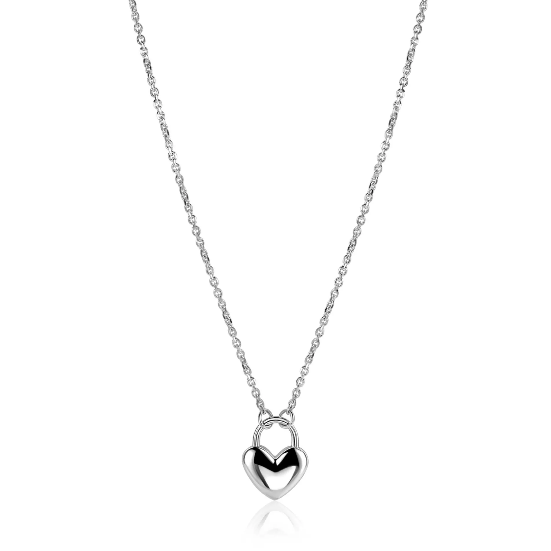 ZINZI zilvereren schakelketting met hartvormige slot hanger 18mm breed 42-45 cm ZIC2673