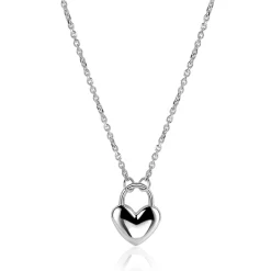 ZINZI zilvereren schakelketting met hartvormige slot hanger 18mm breed 42-45 cm ZIC2673