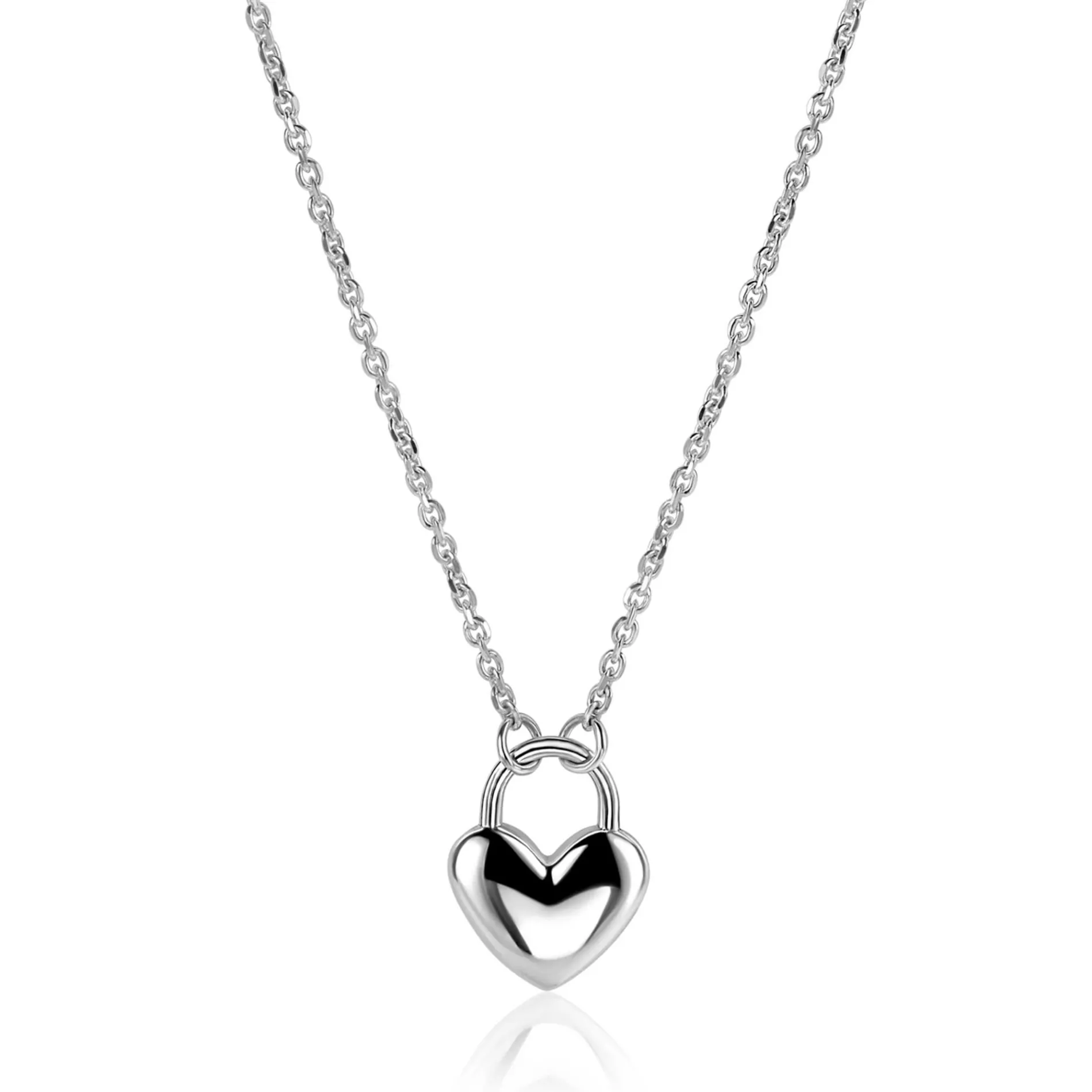 ZINZI zilvereren schakelketting met hartvormige slot hanger 18mm breed 42-45 cm ZIC2673